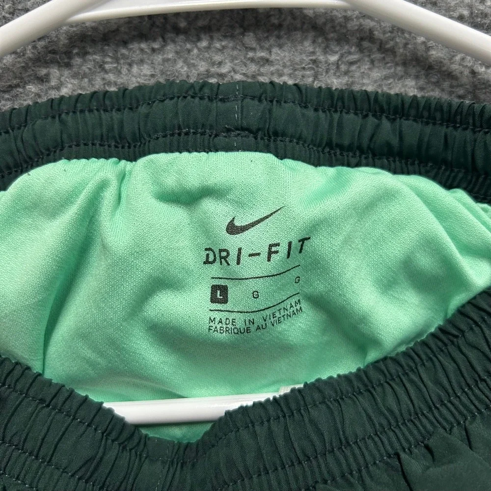 Nike Athletic Shorts Womens Size L Dark Green Dri-Fit Running Mesh Trim Workout